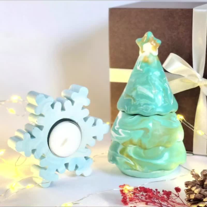 Christmas tree & selectable design Snowflake tea-light candle holder Set - Items for Display - Eco-Friendly Materials Green