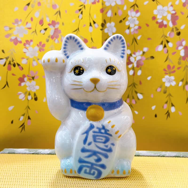 【霧晶億福】日本清水燒招財貓 | 花結晶 水白 - 億萬両 右 - 擺飾/家飾品 - 瓷 白色