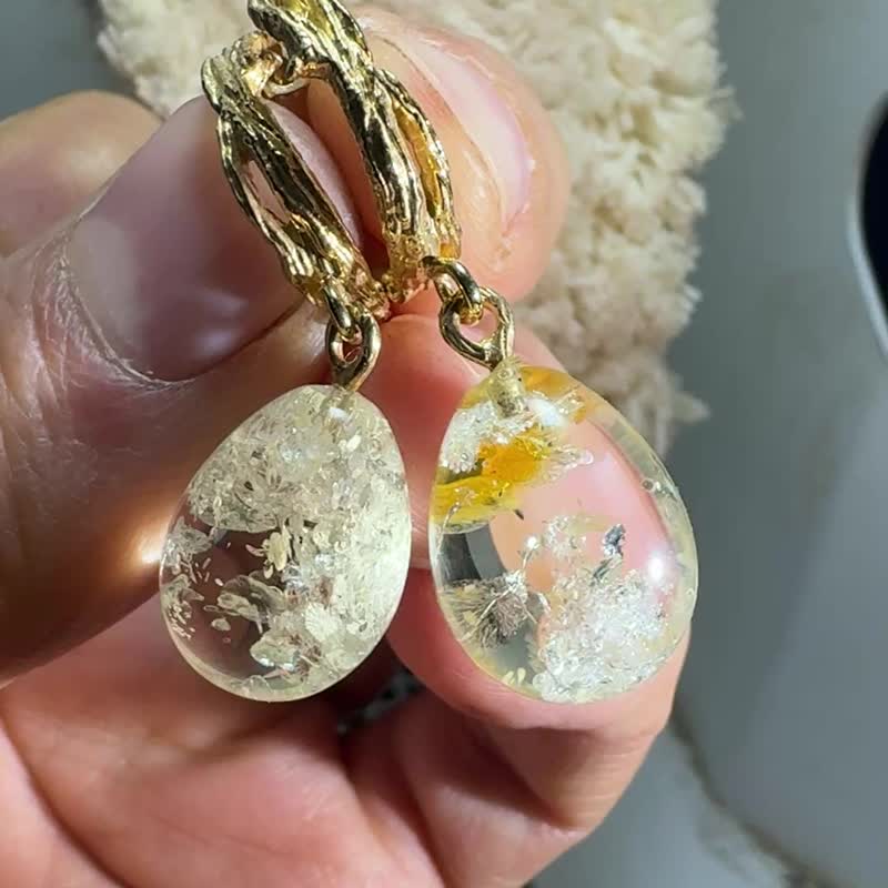 透明琥珀亮片耳環 手工製作 波羅的海寶石首飾 餽贈她的禮物烏克 - 耳環/耳夾/耳骨夾 - 半寶石 金色