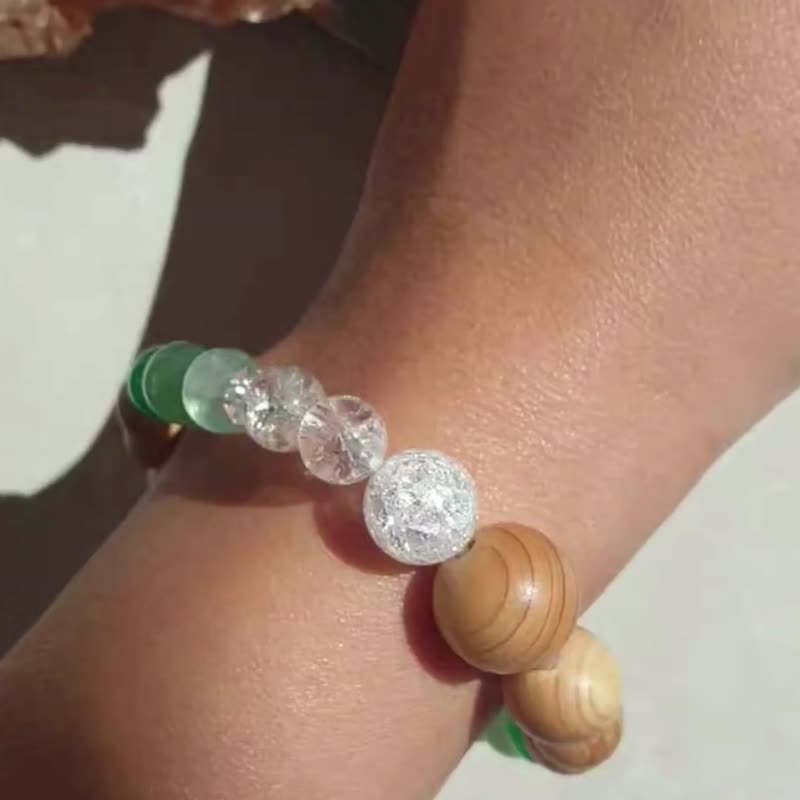 FUTABA Aromatherapy Bracelet Green Agate + Hinoki Wooden Beads - Bracelets - Gemstone Green