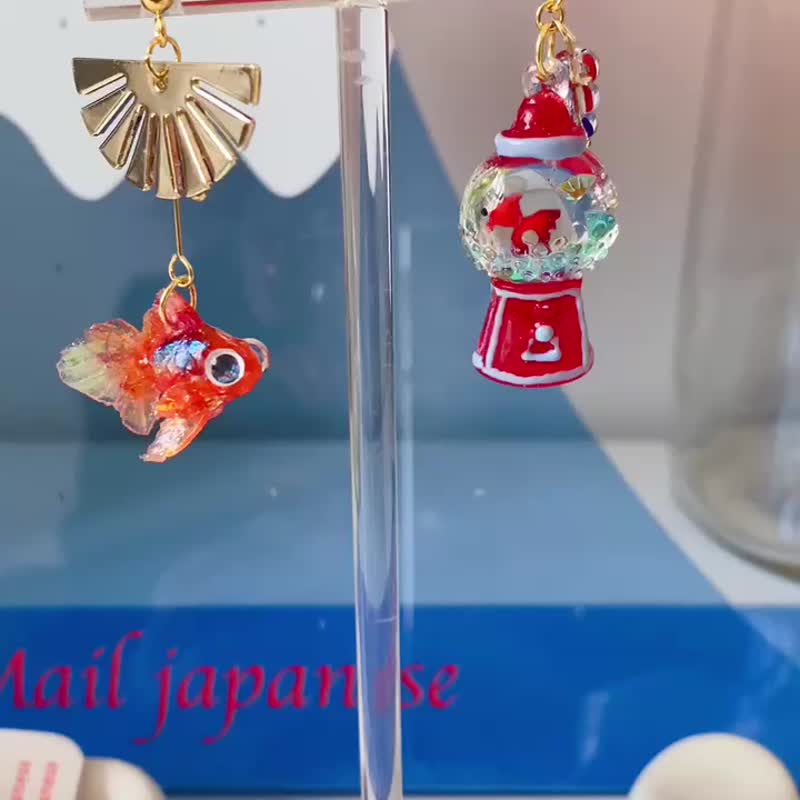 金魚配金魚糖甖、耳環、耳夾 - 耳環/耳夾/耳骨夾 - 樹脂 多色