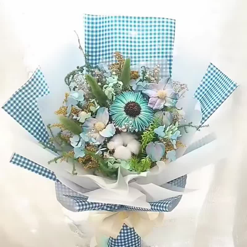 蔚藍海洋 .藍色系.乾燥花.索拉花.永生花.情人節.畢業花束 - 乾燥花/永生花 - 植物．花 藍色