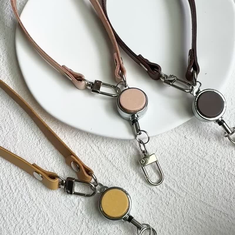 真皮 短掛繩/手腕繩+伸縮扣/易拉扣/伸縮拉環 可打印英文字 - 手機掛繩/背帶 - 真皮 咖啡色