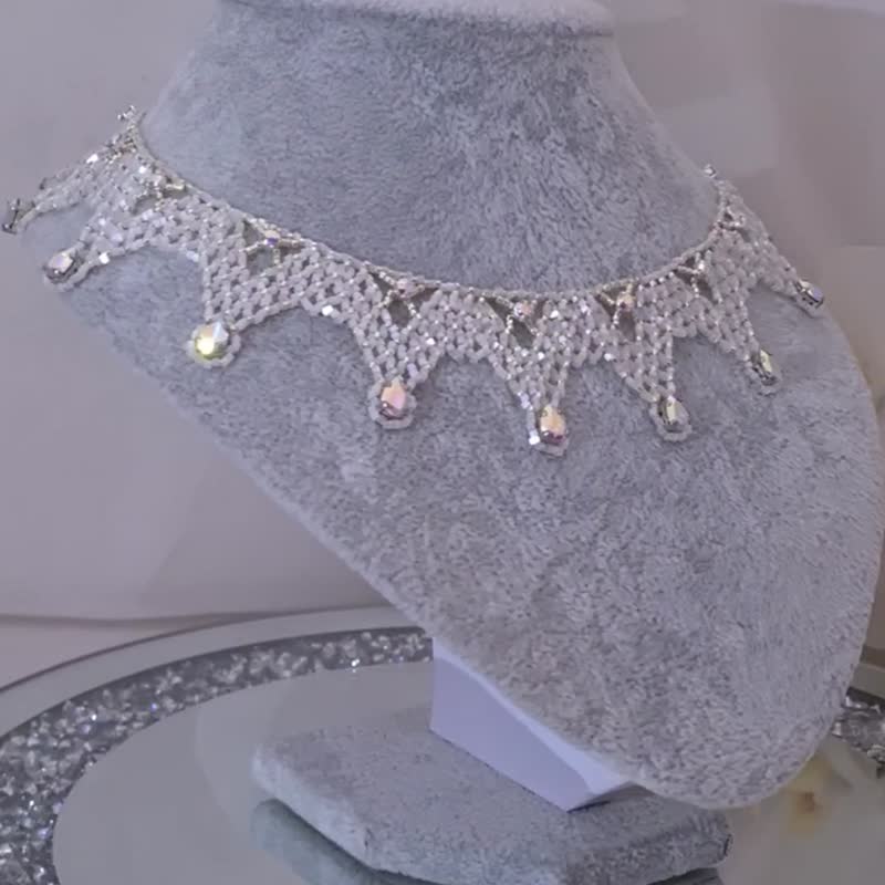 Bridal Beaded Necklace Wedding Crystal Collar Designer Necklace For Women - 項鍊 - 玻璃 白色