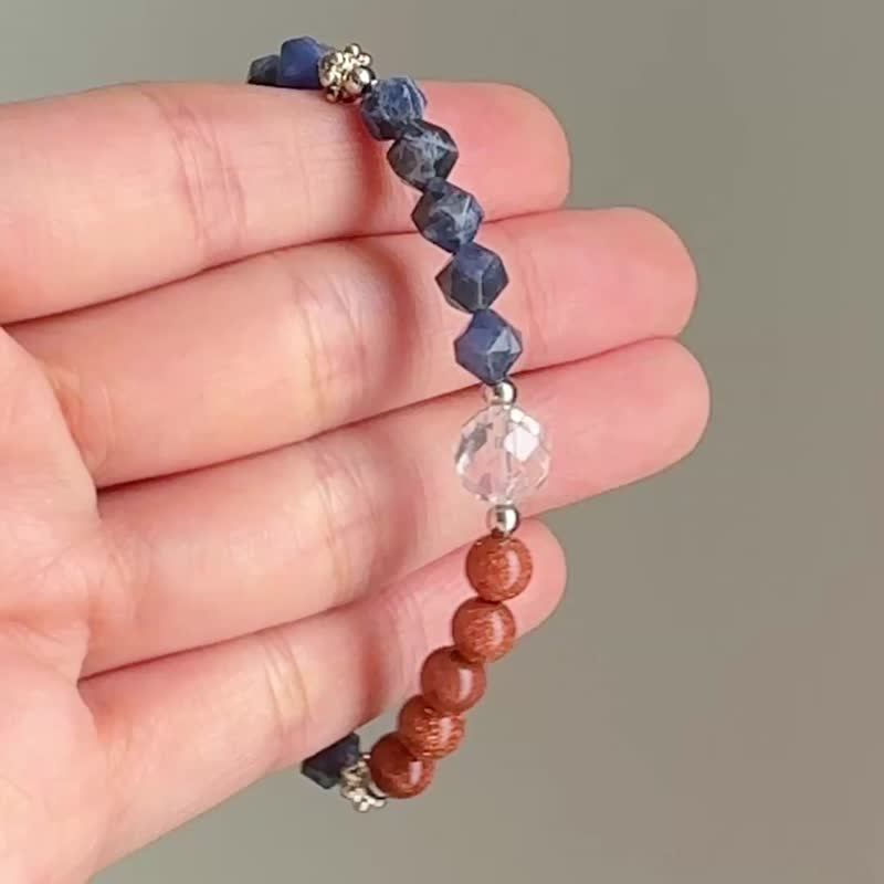 ブルーレースアゲート ホワイトクォーツ ゴールドストーン エナジーブレスレット | 金運守護 | 天然石ギフトにおすすめ - ブレスレット - クリスタル ブルー