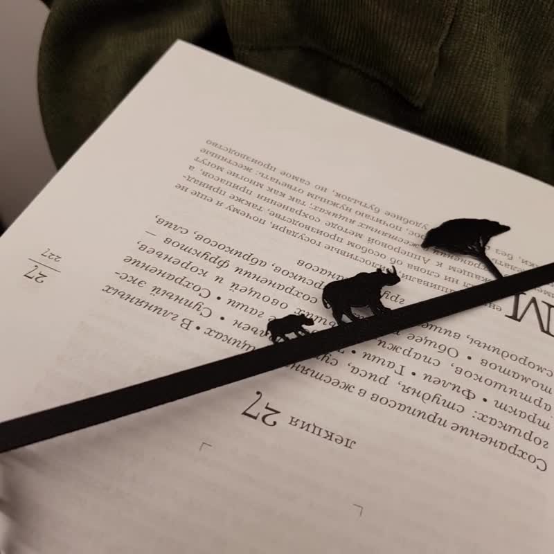 Minimalist metal bookmark Family of Rhinos - 書籤 - 其他金屬 黑色