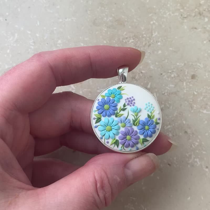 Tiny Flowers Necklace Pendant Floral Pendant Blossom Necklace Romantic Gift - Necklaces - Clay White