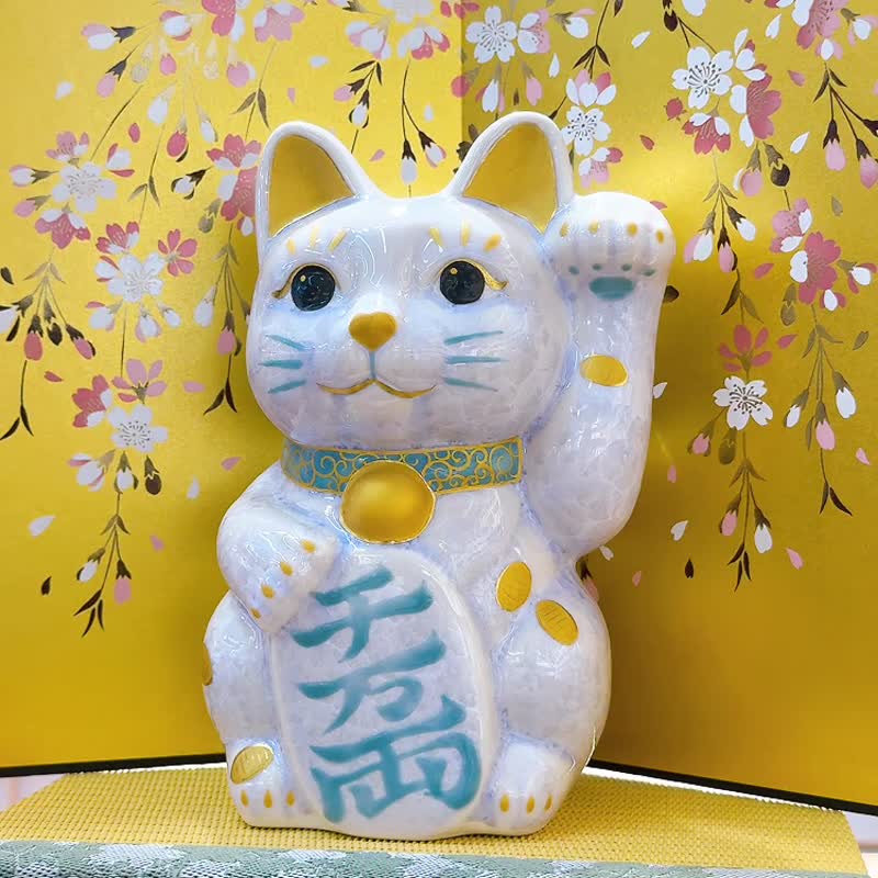 【瑞紫金輝】日本清水燒招財貓 | 花結晶 藤 体小判 - 千万両 特 - 擺飾/家飾品 - 瓷 紫色