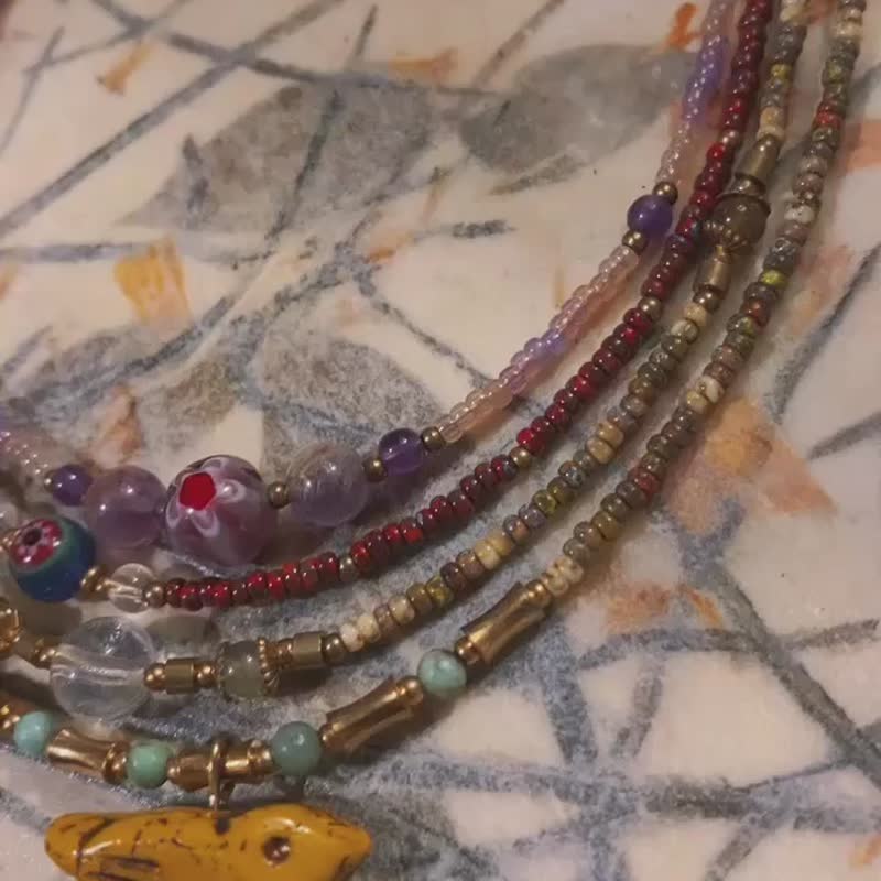 Turmeric Free Glass Bird Necklace/Multiple Circle Bracelet - Necklaces - Colored Glass Orange