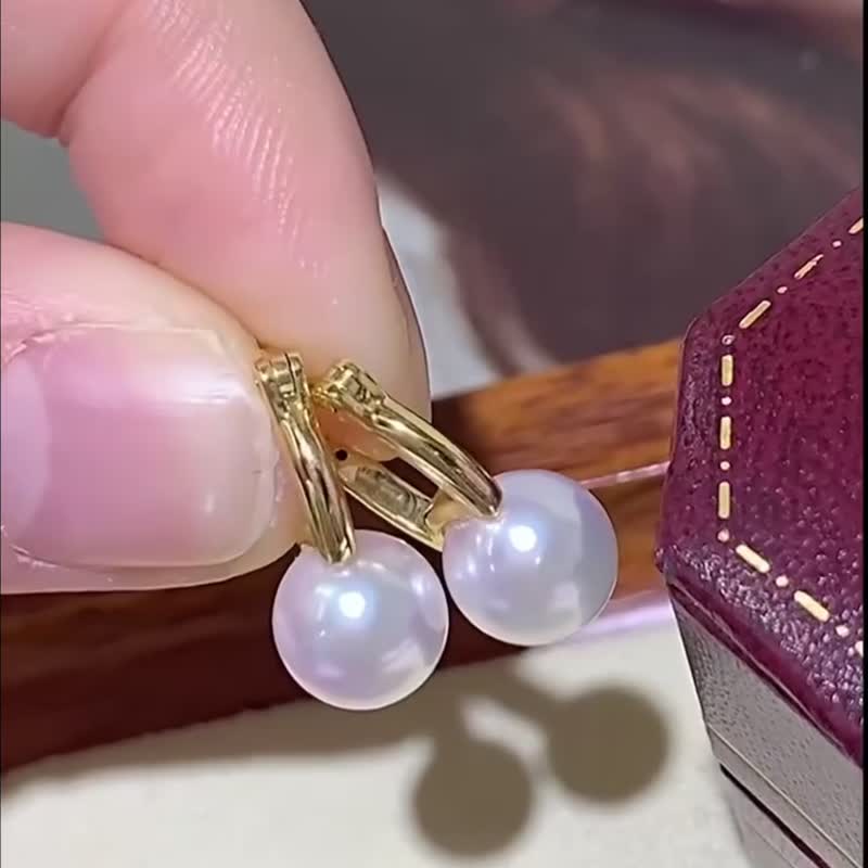 Japanese seawater akoya pearl earrings 18k gold - ต่างหู - เครื่องประดับ สีทอง