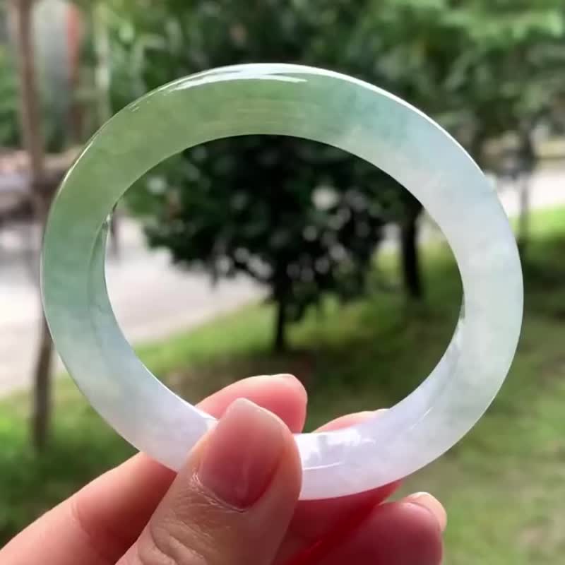 冰種 天然翡翠 緬甸 A玉 玉鐲 • 冰種松綠翡翠福鐲 - 手鍊/手環 - 玉石 綠色