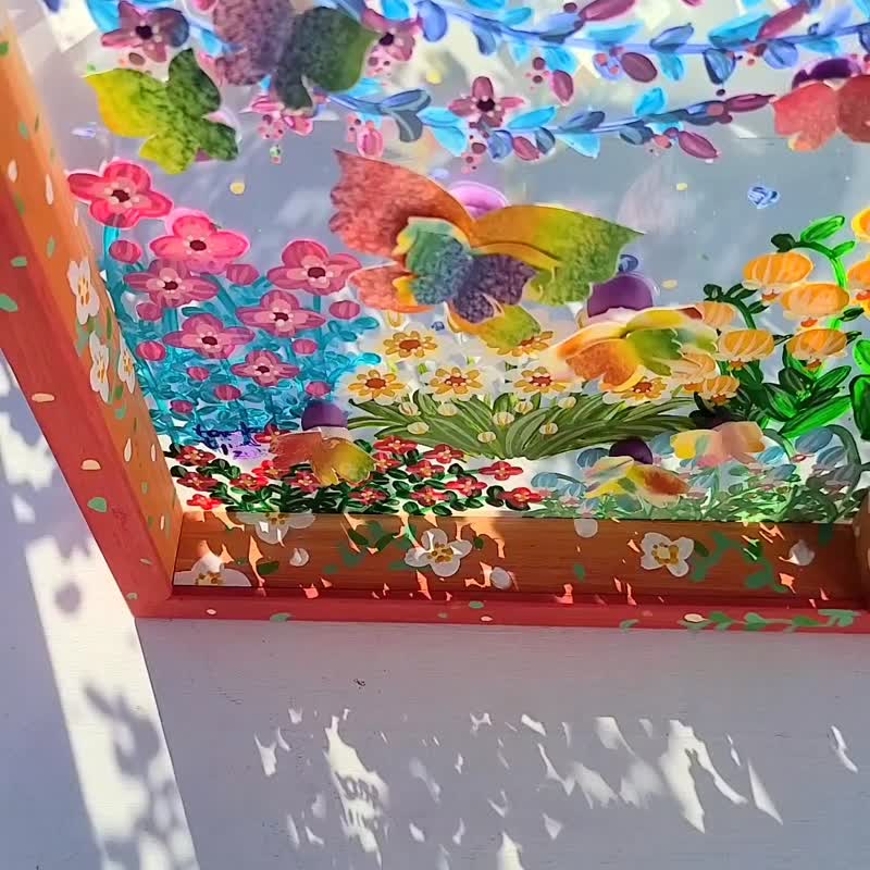【受注生産/花庭散歩/レッド】　透明アート　影絵　インテリア　花　蝶　オブジェ - 海報/掛畫/掛布 - 壓克力 紅色