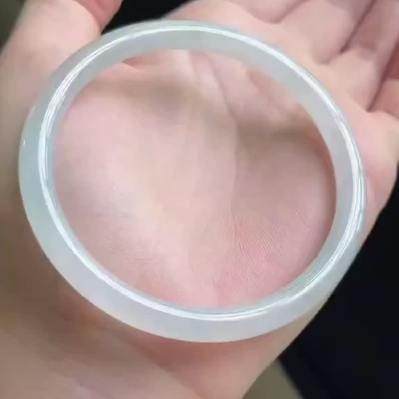 冰種 天然翡翠 緬甸 A玉 玉鐲 • 冰種白翡翠圓鐲 - 手鍊/手環 - 玉石 白色