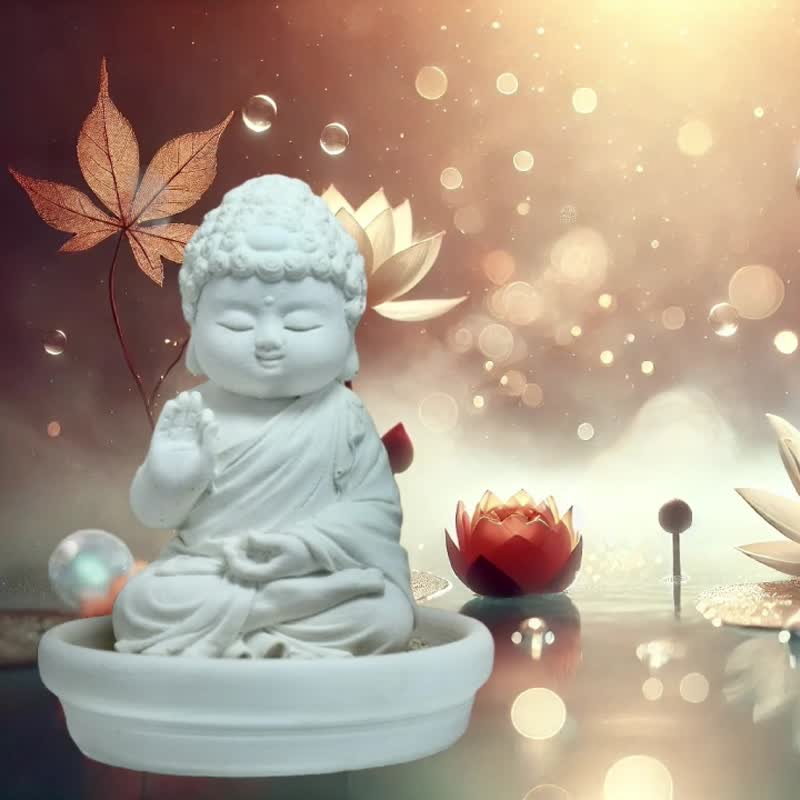 Miniature little meditation Buddha Raunak w/small dish holder set - Fragrances - Eco-Friendly Materials White