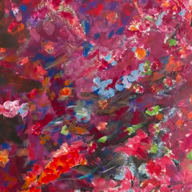 Abstract Red Acrylic Painting Modern Colorful Brush Strokes Original Textured - 壁貼/牆壁裝飾 - 壓克力 紅色