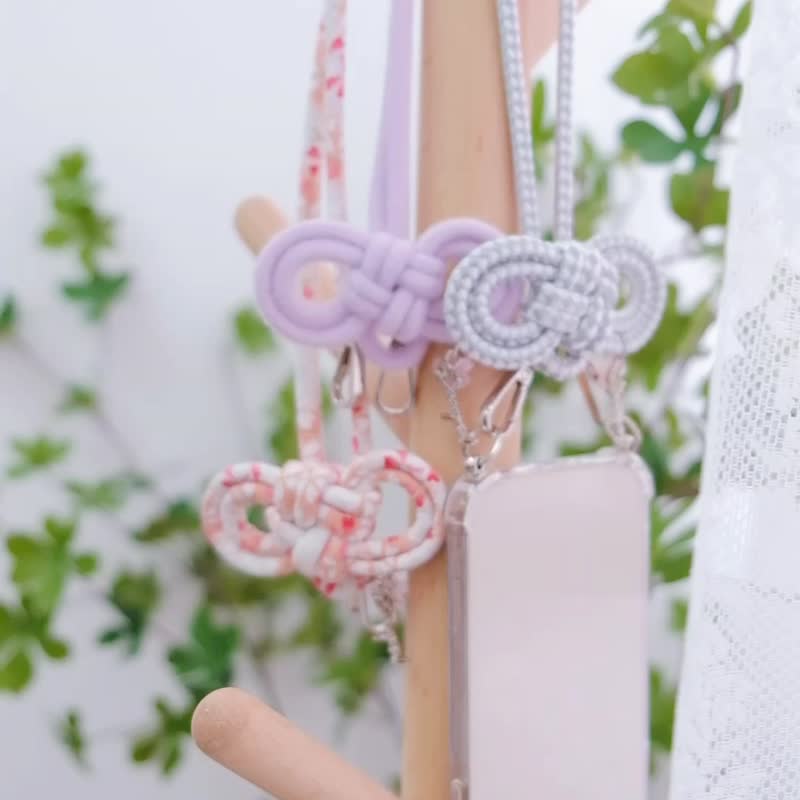 [Yushou knot mobile phone rope | Supports Iphone15] Chiffon floral series (pink cherry) - เชือก/สายคล้อง - ผ้าฝ้าย/ผ้าลินิน 