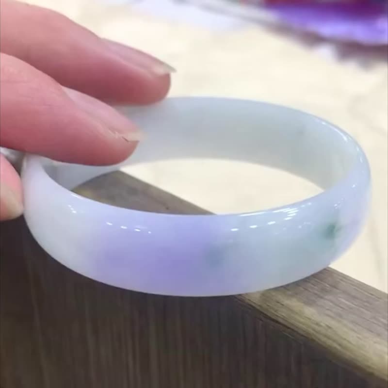 冰種 天然翡翠 緬甸 A玉 玉鐲 • 冰種飄紫翡翠方鐲 - 手鍊/手環 - 玉石 藍色