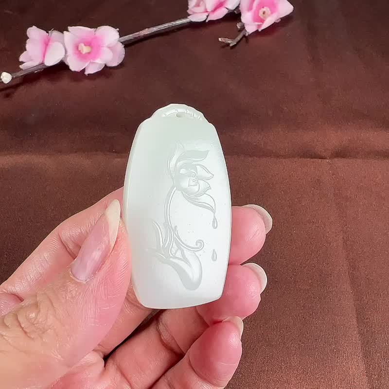 秒殺價 天然新疆和田玉羊脂玉佛手蓮花吊墜 - 吊飾/掛飾 - 玉石 