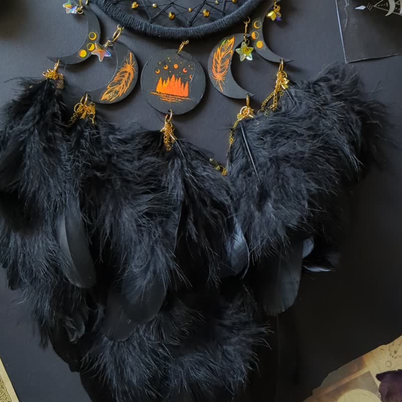 Large Black Celestial Dream Catcher Lunar with Moon Phases  เครื่องดักฝัน - 壁貼/牆壁裝飾 - 玻璃 黑色