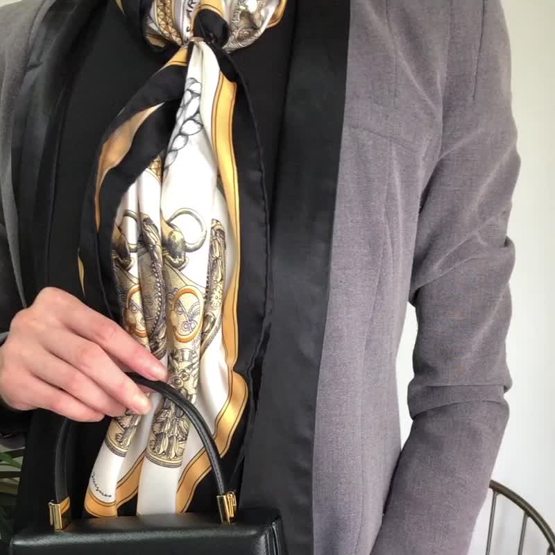 【 日本直送　名牌中古包 】HERMES エルメス スカーフ ベージュ ホワイト GRAND APPARAT シルク カレ90 vintage 2r43bd - 絲巾 - 絲．絹 咖啡色