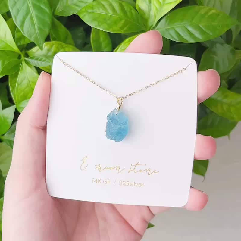 Aquamarine Original Clavicle Necklace 14K - สร้อยคอ - คริสตัล สีน้ำเงิน