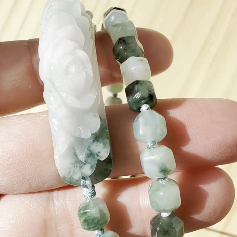 手工編織翡翠手鍊 — 翡翠的呢喃 - 手鍊/手環 - 玉石 綠色
