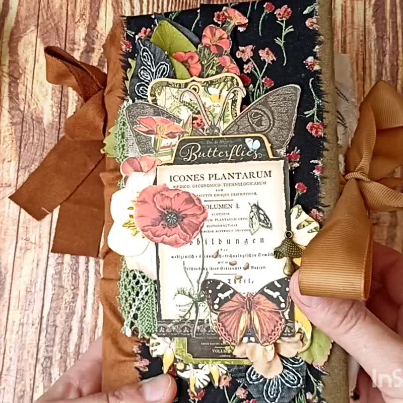 Botanical forest notebook handmade Mountain Birds butterfly herbs journal - 筆記本/手帳 - 紙 綠色