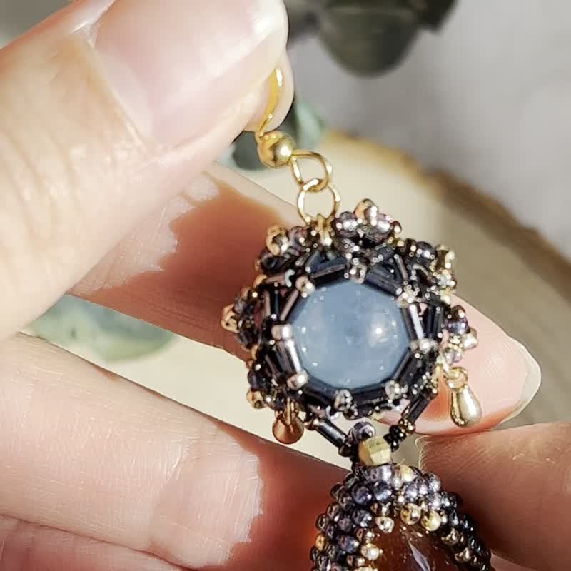 海藍寶波波 紫黃晶 愛心 可轉動 單邊耳環 - 耳環/耳夾/耳骨夾 - 水晶 藍色