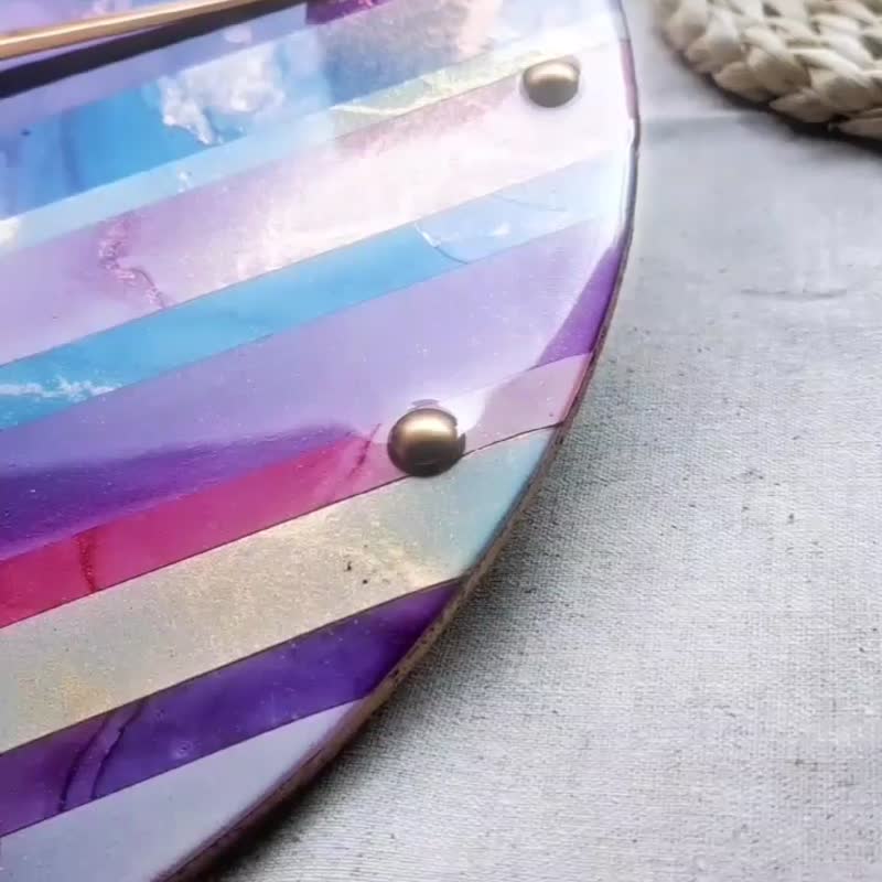 條紋紫  酒精墨水系列 手作時鐘/掛鐘 居家 / 簡約時尚 - 時鐘/鬧鐘 - 樹脂 紫色