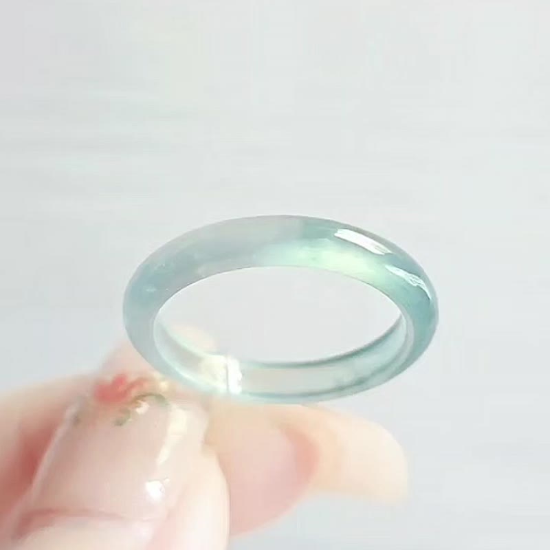 招財|夢幻仙氣高冰玻淡藍放光飄花戒圈|A貨翡翠戒指#14男女皆可 - 戒指 - 玉石 