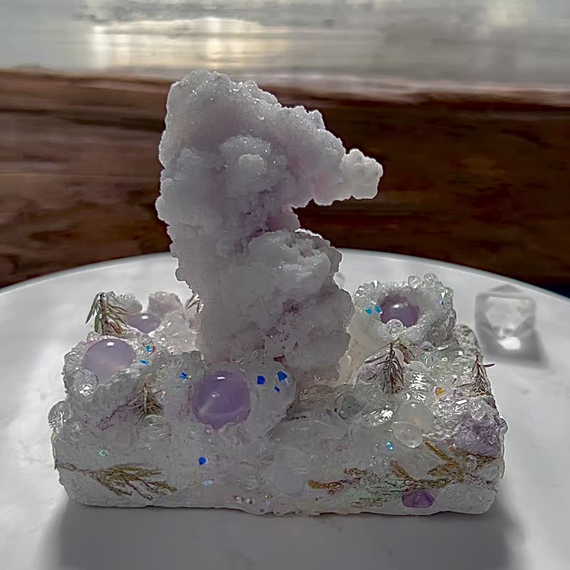 Purple Light Ice Sparkling Drink Purple Fluoroaluminum Gypsum Crystal Raw Mineral with Base - Items for Display - Crystal Purple