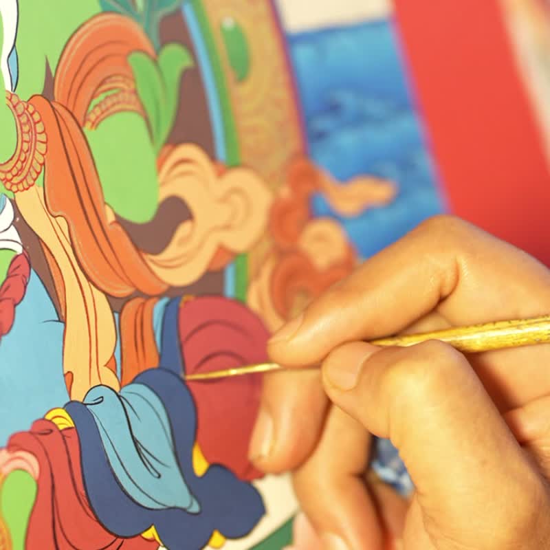 グリーンターラ　タンカペイント チベット仏教のグリーンターラタンカ絵画 - ショップ Boudha