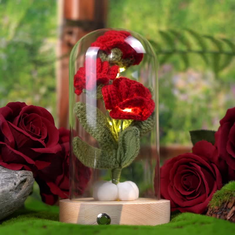 [Knitted Little Prince Rose Lantern] Preserved Flower Night Lamp Graduation Gift Teacher Gift Graduation Bouquet - โคมไฟ - ผ้าฝ้าย/ผ้าลินิน สีแดง