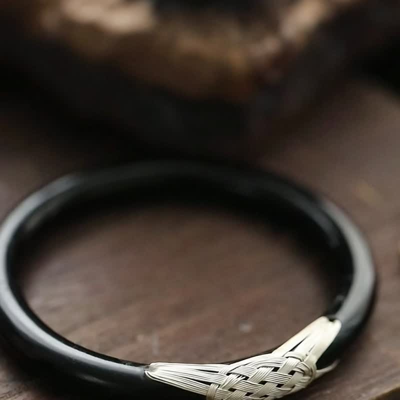 Hai Liu Taiji bracelet handmade black coral when not compiled enough Silver bracelet wooden sea breeze rattan retro gifts of men and women - Bracelets - Other Materials 
