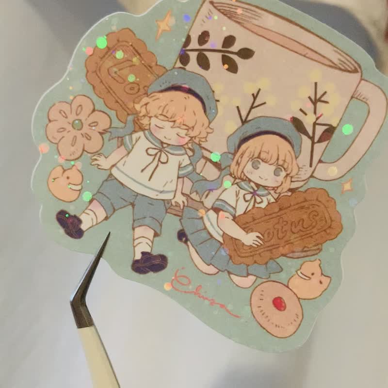 Chiya 圓點閃閃貼紙 Coffee Time Sweet Time - 貼紙 - 防水材質 