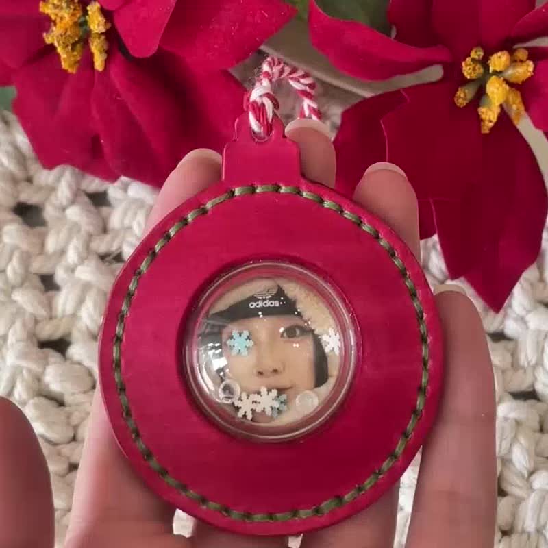 スノードームキーホルダー/ペット写真カスタマイズ/レザーキーホルダー刻印 - オーダーメイドグッズ - 革 