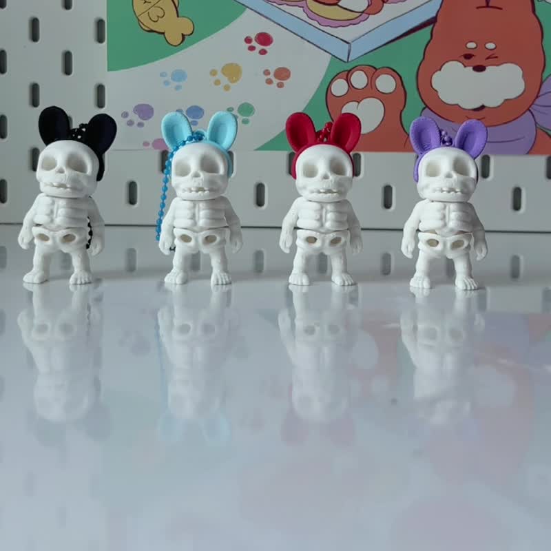 Bunny Skeleton Keychains - Pink bunny - 鑰匙圈/鑰匙包 - 塑膠 粉紅色