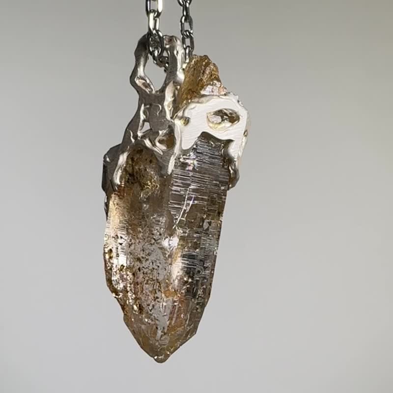 喜馬拉雅水晶/純銀粗獷個性手工項鏈 - 項鍊 - 純銀 