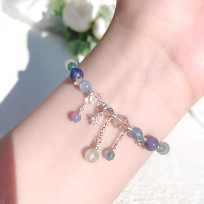 925 sterling silver star curtain crystal bracelet aquamarine apatite tanzanite Stone white Stone - สร้อยข้อมือ - คริสตัล หลากหลายสี