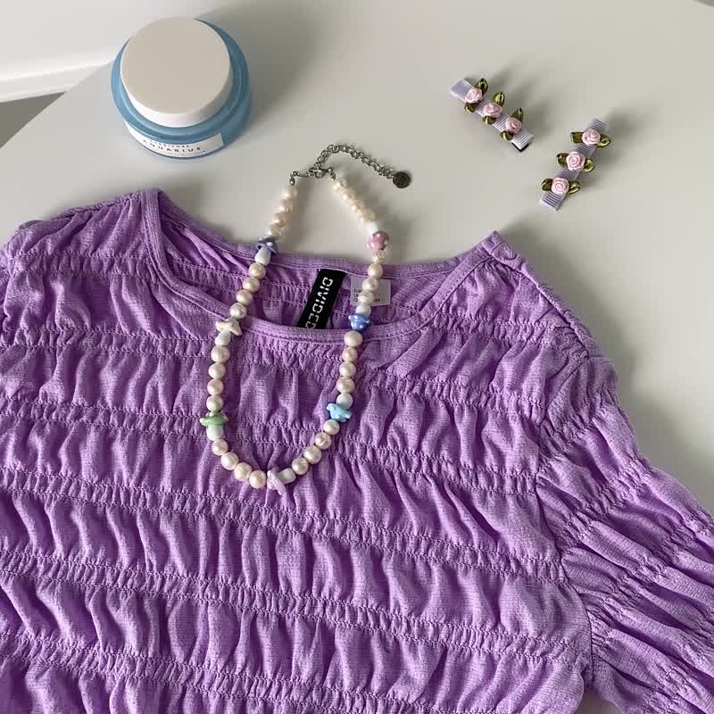 Pastel Mushroom Beads Necklace - 項鍊 - 玻璃 多色