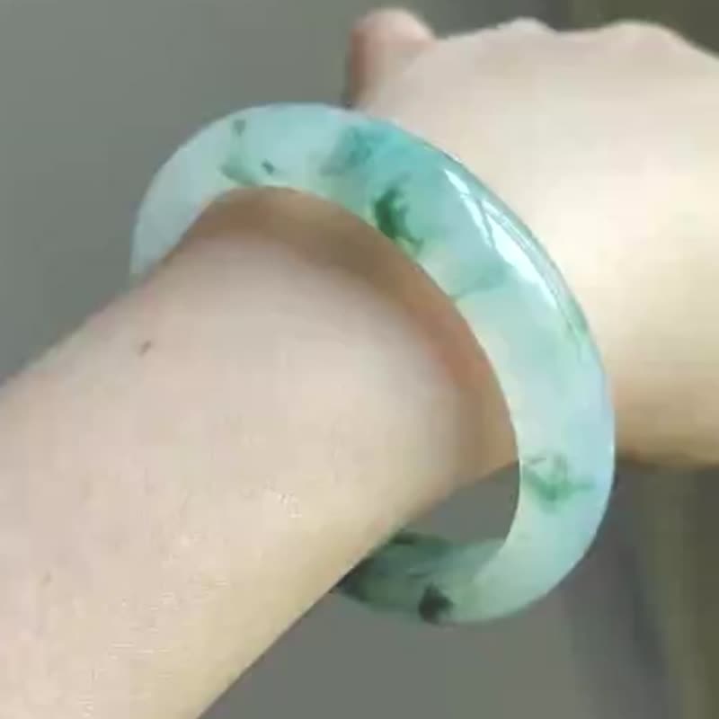 冰種玉鐲 天然翡翠玉鐲 A玉 手鐲 • 冰種薄荷水草翡翠福鐲 - 手鍊/手環 - 玉石 綠色