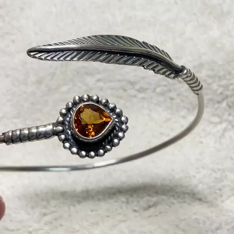 天然 黃水晶 羽毛造型 手環 尼泊爾 手工製 925純銀 - 手鍊/手環 - 水晶 黃色