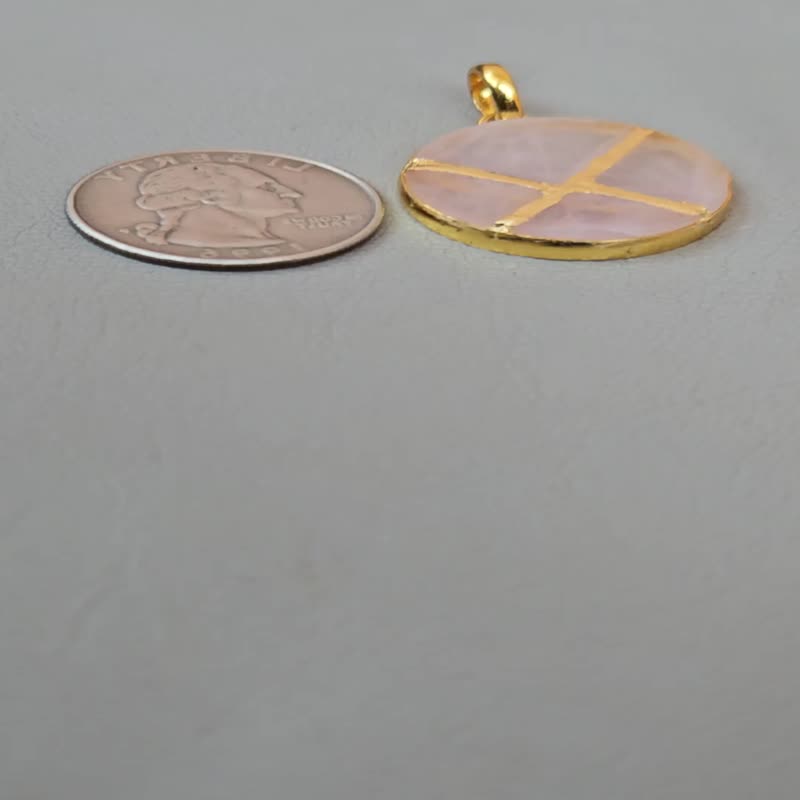 玫瑰石英吊墜 金繼工藝 鍍金 925純銀 - 項鍊 - 半寶石 
