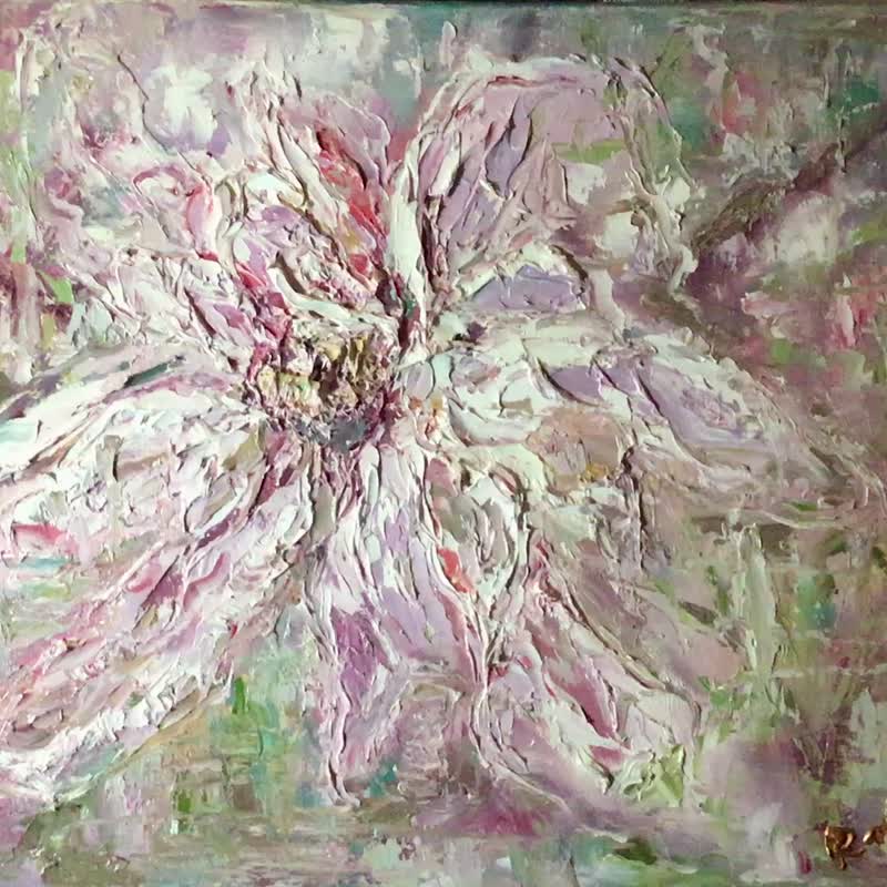 White Magnolia Veil – Original Textured Oil Painting on Canvas - 壁貼/牆壁裝飾 - 其他材質 藍色