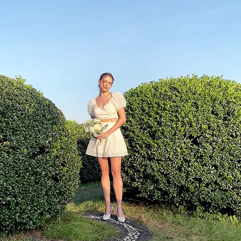 Mia 復古兩件式蕾絲套裝 - 禮服/小禮服 - 其他材質 白色