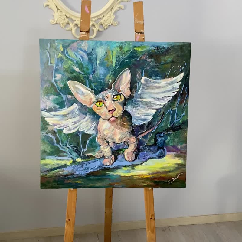 Kitten with wings. Original Oil Painting on Stretched Canvas. - Posters - Other Materials Multicolor
