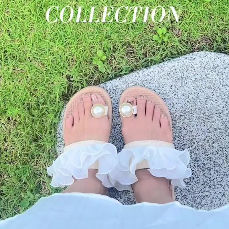手工製作 仿花瓣設計 防水時尚夾腳拖鞋 - 女休閒鞋/帆布鞋 - 棉．麻 白色