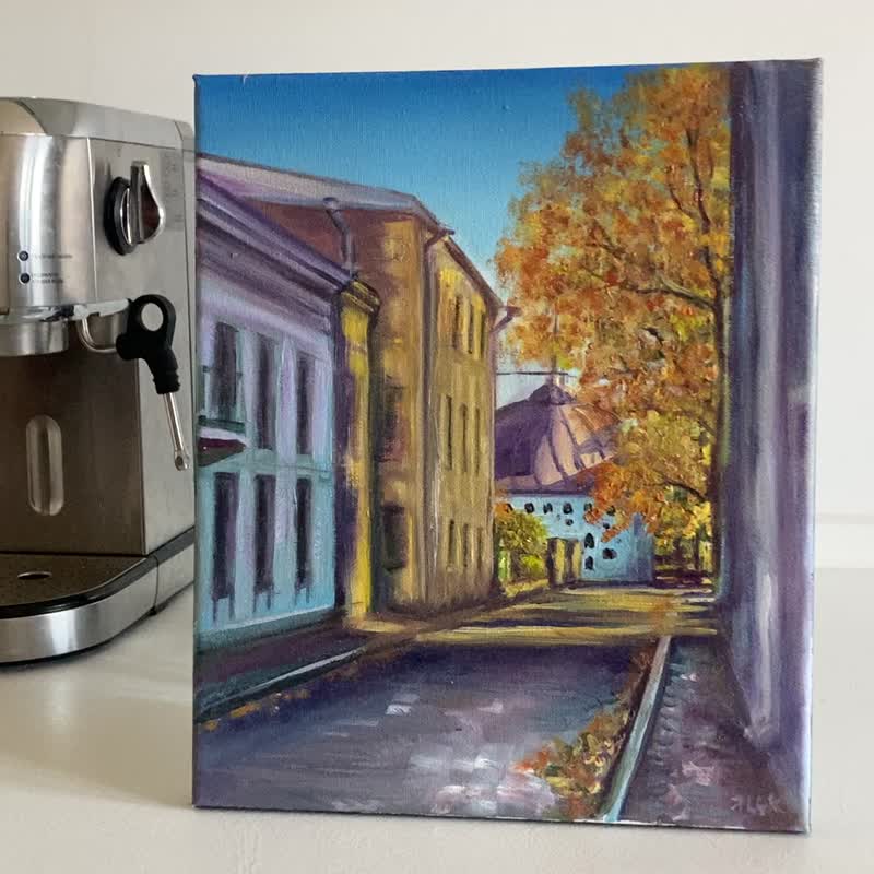 Landscape Painting Autumn Cityscape Oil Painting On Canvas 油畫原作 Signed - Posters - Other Materials Blue