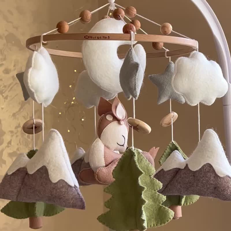 Deer baby mobile Musical mobile crib Baby shower gift Nursery mobile Forest - Kids' Toys - Other Materials Green