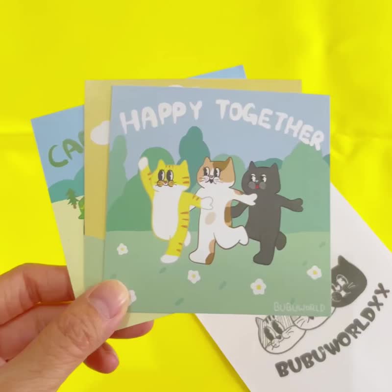BubuCat 三小貓悠閒生活系列明信片 /3款圖案 - 心意卡/卡片 - 紙 